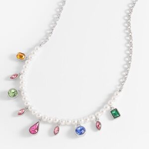 Stunning Pearl and Swarovski colorful crystal necklace BNIB playful yet elegant